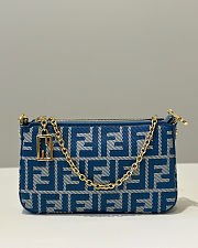 Baguette Pouch Blue Denim Effect FF Jacquard Charm Pouch With Chain - 20x13x3cm - 3