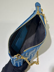 Baguette Pouch Blue Denim Effect FF Jacquard Charm Pouch With Chain - 20x13x3cm - 2