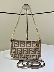 Baguette Pouch Dove Grey Denim Effect FF Jacquard Charm Pouch With Chain - 20x13x3cm - 1