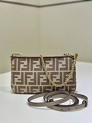 Baguette Pouch Dove Grey Denim Effect FF Jacquard Charm Pouch With Chain - 20x13x3cm - 3