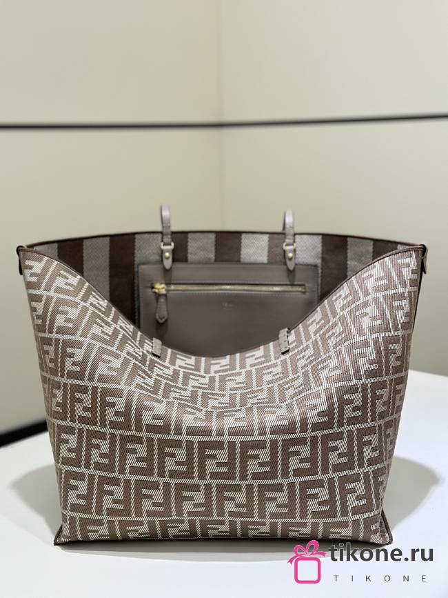 Fendi Roll Large Reversible Shopper In Pequin Striped And Dove Grey FF Fabric - 35x32x19.5cm - 1