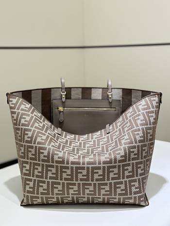 Fendi Roll Large Reversible Shopper In Pequin Striped And Dove Grey FF Fabric - 35x32x19.5cm