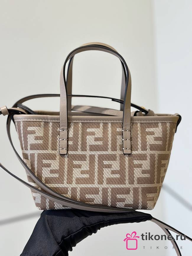 Fendi Mini Roll Dove Grey Denim Effect FF Jacquard Mini Bag - 15.5x13x11cm - 1