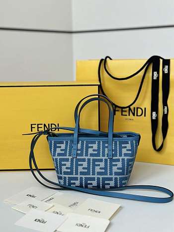 Fendi Mini Roll Blue Denim Effect FF Jacquard Mini Bag - 15.5x13x11cm