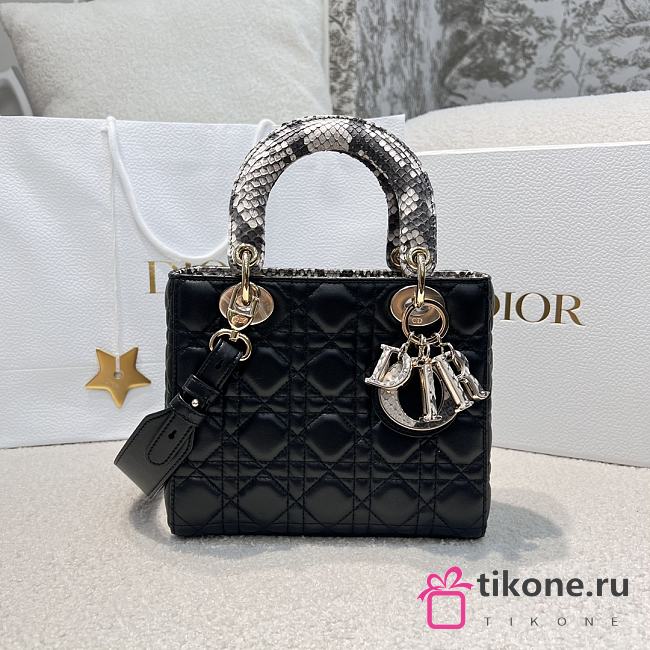 Dior Small Lady Black Cannage Lambskin Python Handle - 20x17x8cm - 1