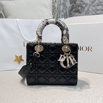 Dior Small Lady Black Cannage Lambskin Python Handle - 20x17x8cm