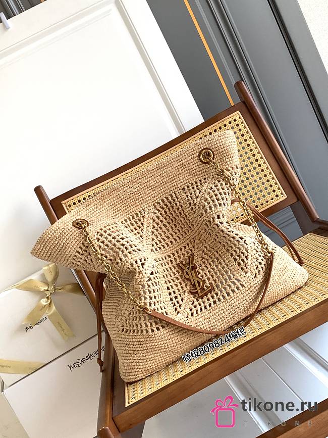 YSL Medium Jamie Shopping In Raffia Natural And Brick - 35x35x10cm - 1