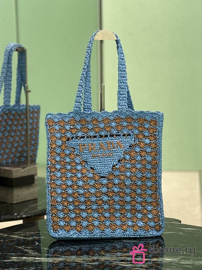 Prada Crochet Tote Bag Blue/Caramel 1BG393 - 38x36x3cm - 1
