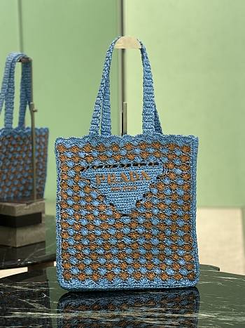 Prada Crochet Tote Bag Blue/Caramel 1BG393 - 38x36x3cm