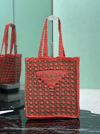 Prada Crochet Tote Bag Orange/Caramel 1BG393 - 38x36x3cm
