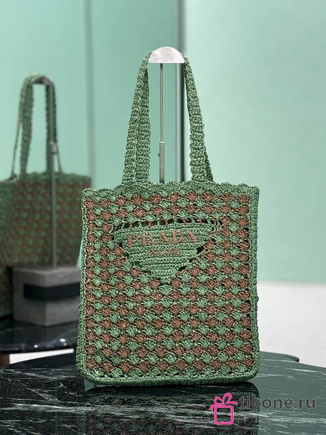 Prada Crochet Tote Bag Green/Caramel 1BG393 - 38x36x3cm - 1