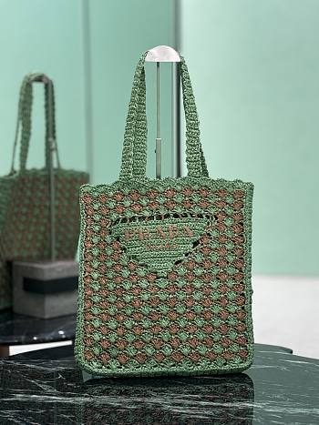 Prada Crochet Tote Bag Green/Caramel 1BG393 - 38x36x3cm