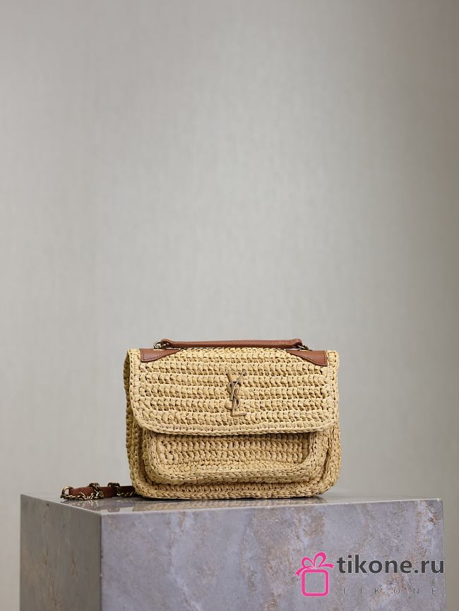 YSL Niki Mini In Raffia Natural And Brick - 18x12.5x5cm - 1