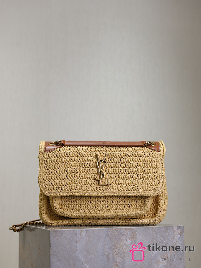 YSL Niki Medium In Raffia Natural And Brick - 28x20x8.5cm - 1