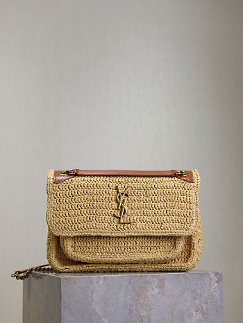 YSL Niki Medium In Raffia Natural And Brick - 28x20x8.5cm