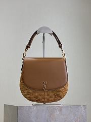 YSL Mini Voltaire Top Handle Bag In Osier Natural And Brick - 20x22x7.5cm - 1