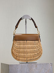 YSL Mini Voltaire Top Handle Bag In Osier Natural And Brick - 20x22x7.5cm - 2