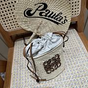 Loewe Square Pocket In Iraca Palm And Calfskin Natural/Tan - 22x14x6cm - 6
