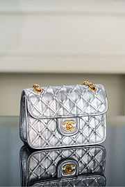 Chanel Mini Flap Bag Metallized Braided Calfskin & Gold Tone Metal Silvery - 6