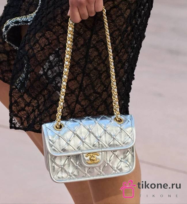 Chanel Mini Flap Bag Metallized Braided Calfskin & Gold Tone Metal Silvery - 1