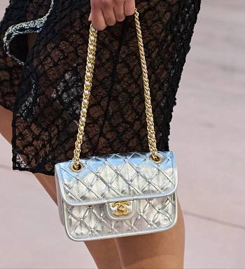 Chanel Mini Flap Bag Metallized Braided Calfskin & Gold Tone Metal Silvery