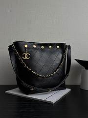 Chanel Large Bucket Bag Shiny Lambskin Gold Tone Metal Black - 31x28x15cm - 3