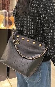 Chanel Large Bucket Bag Shiny Lambskin Black  - 2