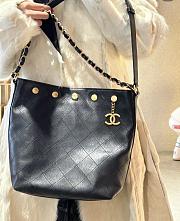 Chanel Large Bucket Bag Shiny Lambskin Black  - 5