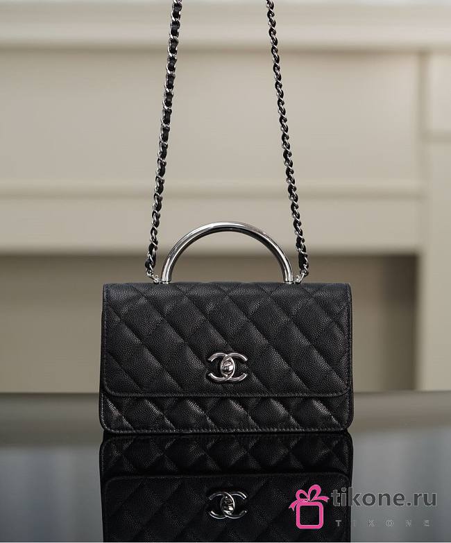 Chanel Clutch With Chain Shiny Grained Calfskin Resin Silver Tone Metal Black - 18.5x11x6cm - 1