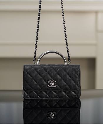 Chanel Clutch With Chain Shiny Grained Calfskin Resin Silver Tone Metal Black - 18.5x11x6cm