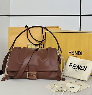 Fendi Mamma Baguette Large Brown Nappa Leather Bag - 32x11x21cm