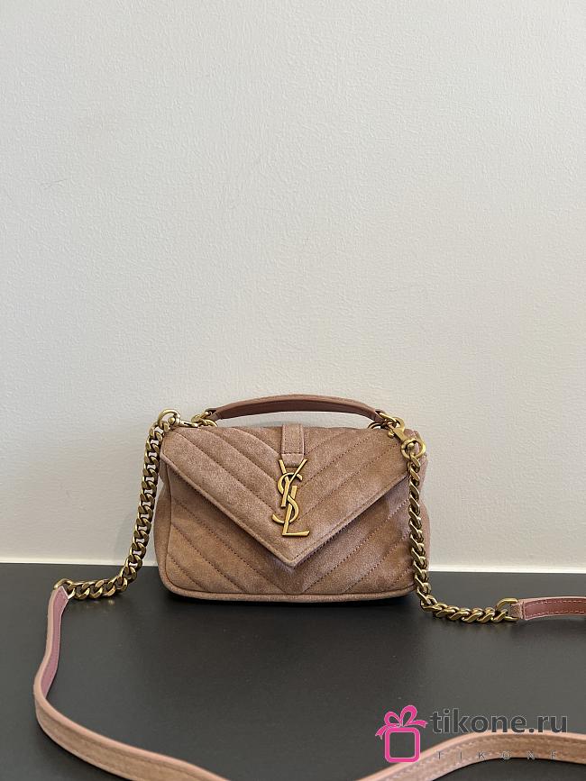 YSL College Mini Suede Crossbody Bag in Pink - 20x14x4.5cm - 1