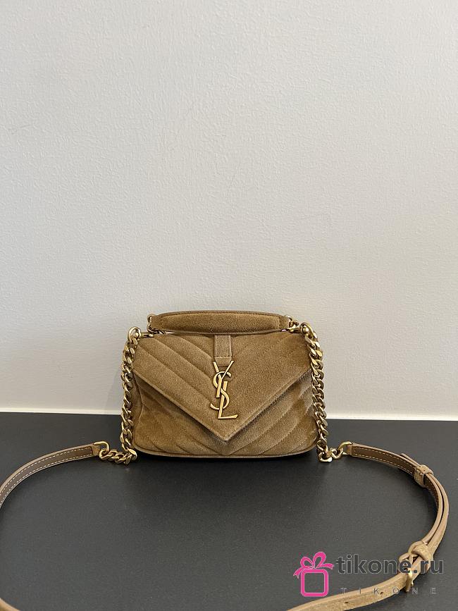 YSL College Mini Suede Crossbody Bag in Gold - 20x14x4.5cm - 1