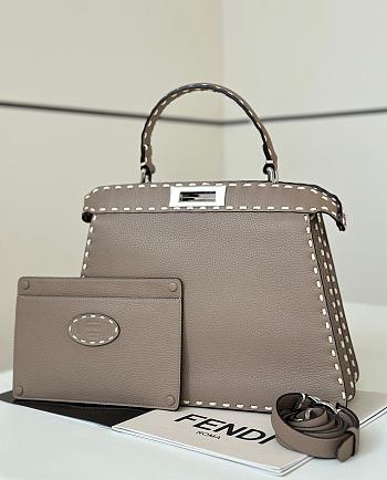 Fendi Peekaboo ISeeU Meidum Multicolour Sage Selleria Bag Dove Gray - 33×12×25cm