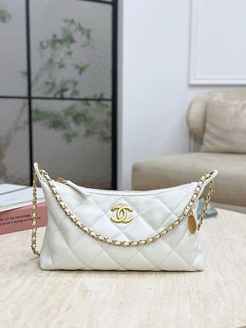 Chanel Hobo Handbag Calfskin Gold Tone Metal White - 17x26x8.5cm