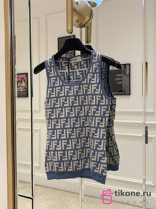 Fendi Knitted Top Blue FF Cotton - 1