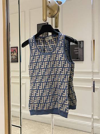 Fendi Knitted Top Blue FF Cotton