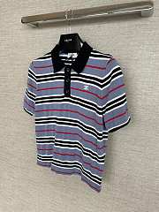 Celine Cropped Polo In Striped Cotton Denim/Black/Off White - 6