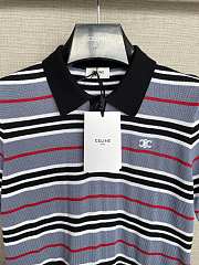 Celine Cropped Polo In Striped Cotton Denim/Black/Off White - 5