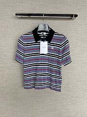 Celine Cropped Polo In Striped Cotton Denim/Black/Off White - 4
