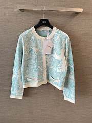 Dioriviera Cropped Jacket White Technical Knit with Lily of the Valley Green Toile de Jouy Sauvage Motif - 6