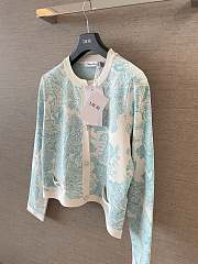 Dioriviera Cropped Jacket White Technical Knit with Lily of the Valley Green Toile de Jouy Sauvage Motif - 5