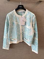 Dioriviera Cropped Jacket White Technical Knit with Lily of the Valley Green Toile de Jouy Sauvage Motif - 4