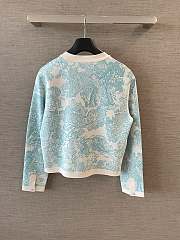 Dioriviera Cropped Jacket White Technical Knit with Lily of the Valley Green Toile de Jouy Sauvage Motif - 3