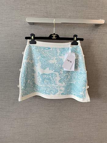 Dioriviera Straight Miniskirt White Technical Knit with Lily of the Valley Green Toile de Jouy Sauvage Motif