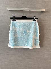 Dioriviera Straight Miniskirt White Technical Knit with Lily of the Valley Green Toile de Jouy Sauvage Motif - 5