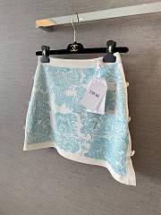 Dioriviera Straight Miniskirt White Technical Knit with Lily of the Valley Green Toile de Jouy Sauvage Motif - 4
