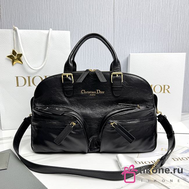 Dior Medium Grand Tour Bowling Bag Black Crinkled Calfskin - 36x22.5x12cm - 1
