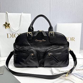 Dior Medium Grand Tour Bowling Bag Black Crinkled Calfskin - 36x22.5x12cm