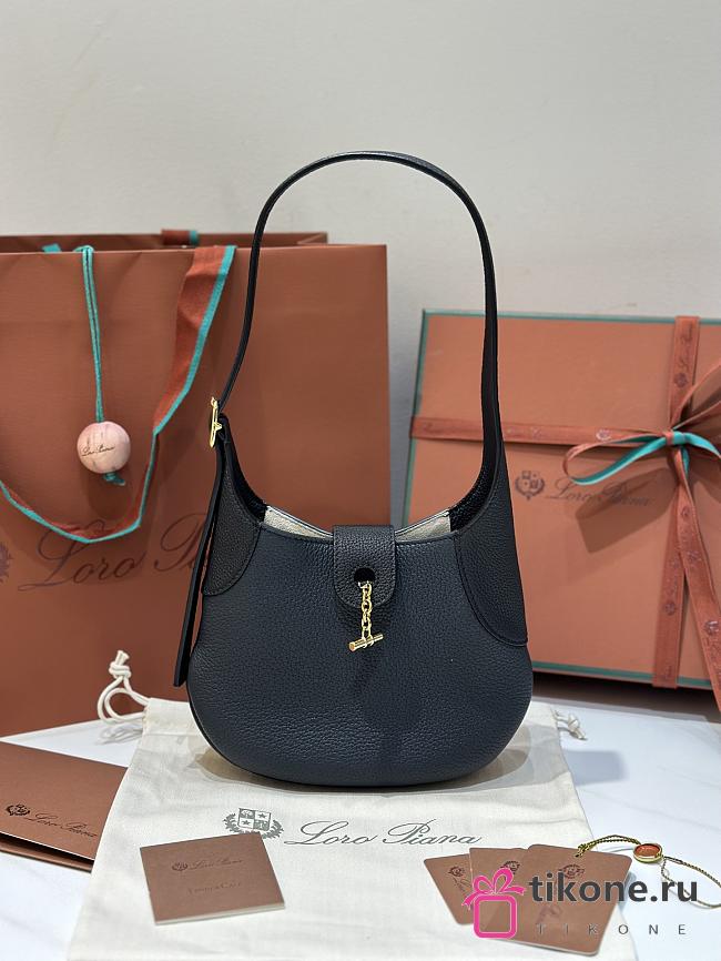 Loro Piana Small Bobbin Bag Calfskin Navy Blue Black - 19x6x16cm - 1